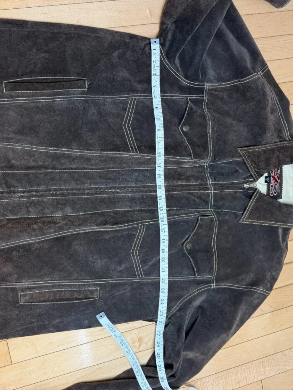 26 Red vintage brown suede motorcycle jacket with contrast stitching Size XL